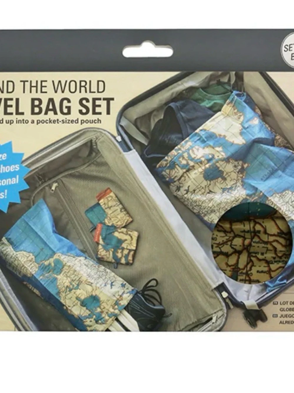 Foldable Map Print Reusable Travel Tote in Teal and Beige Kikkerland